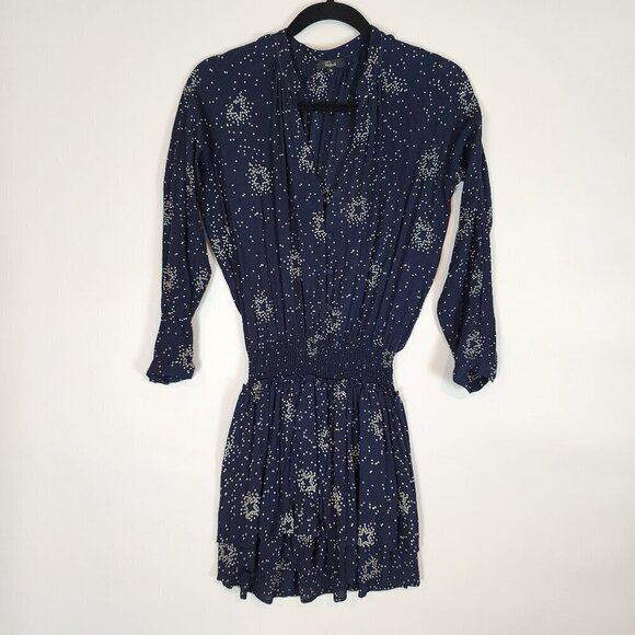 Rails Jasmine Navy Stella Star Pattern Dress‎ Button Front Smocked Waist sz XS - Picture 4 of 14